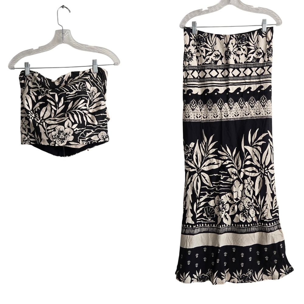 Runaway The Label M 2 Piece Set Womens Black Cream Tropical Floral Maxi Set